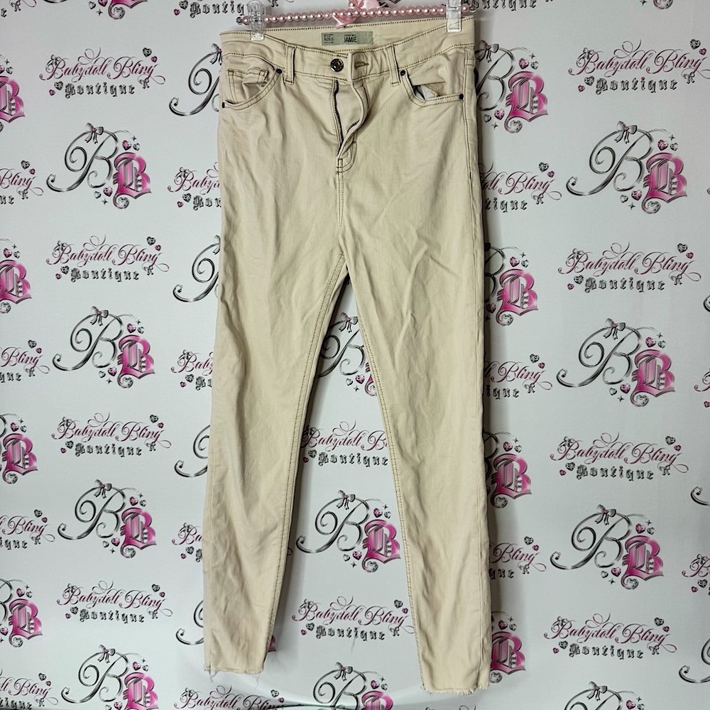 Topshop pants moto Jamie Beige Skinny Jeans soft stretchy cream white